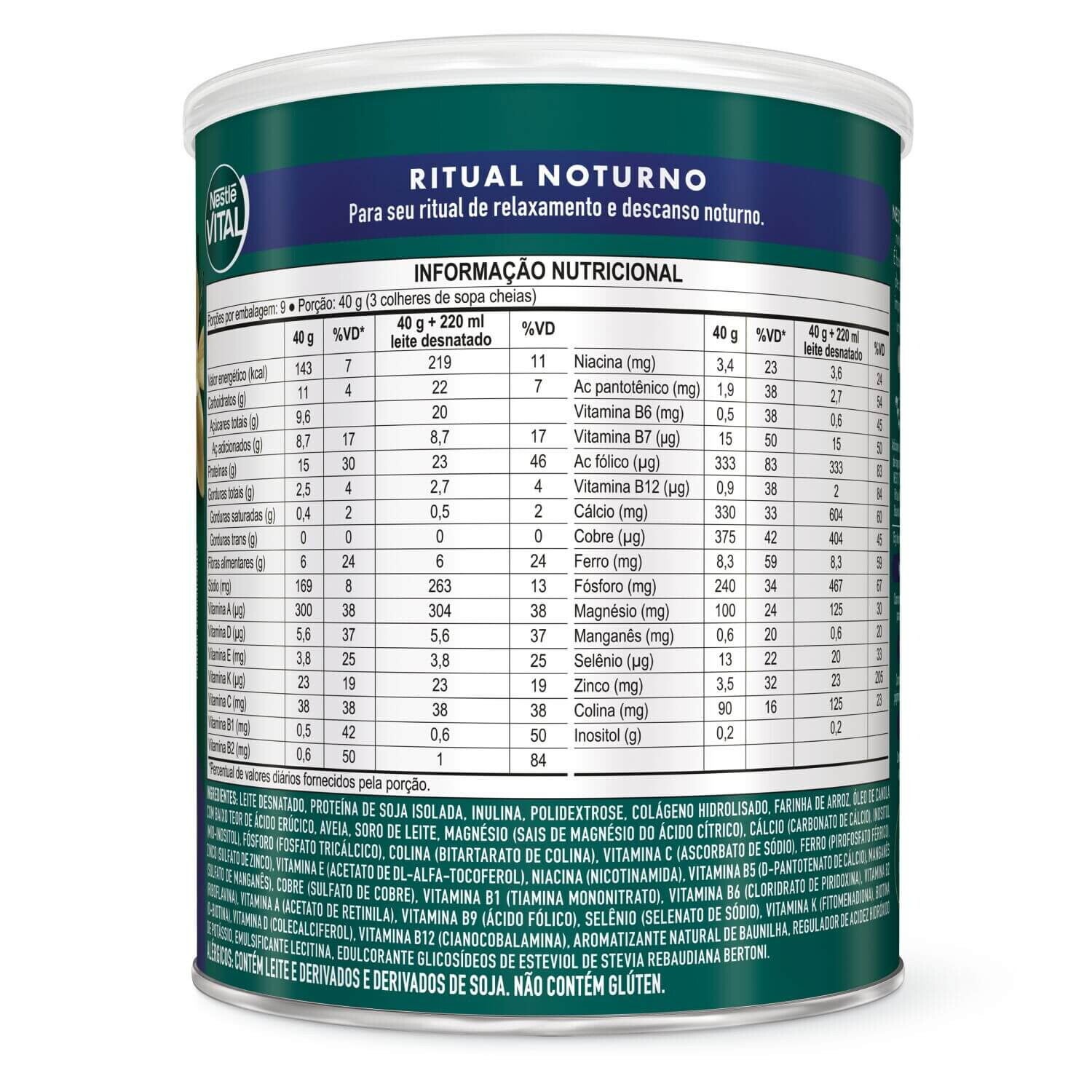 Nestlé Vital Ritual Noturno sabor baunilha, lata de 360g