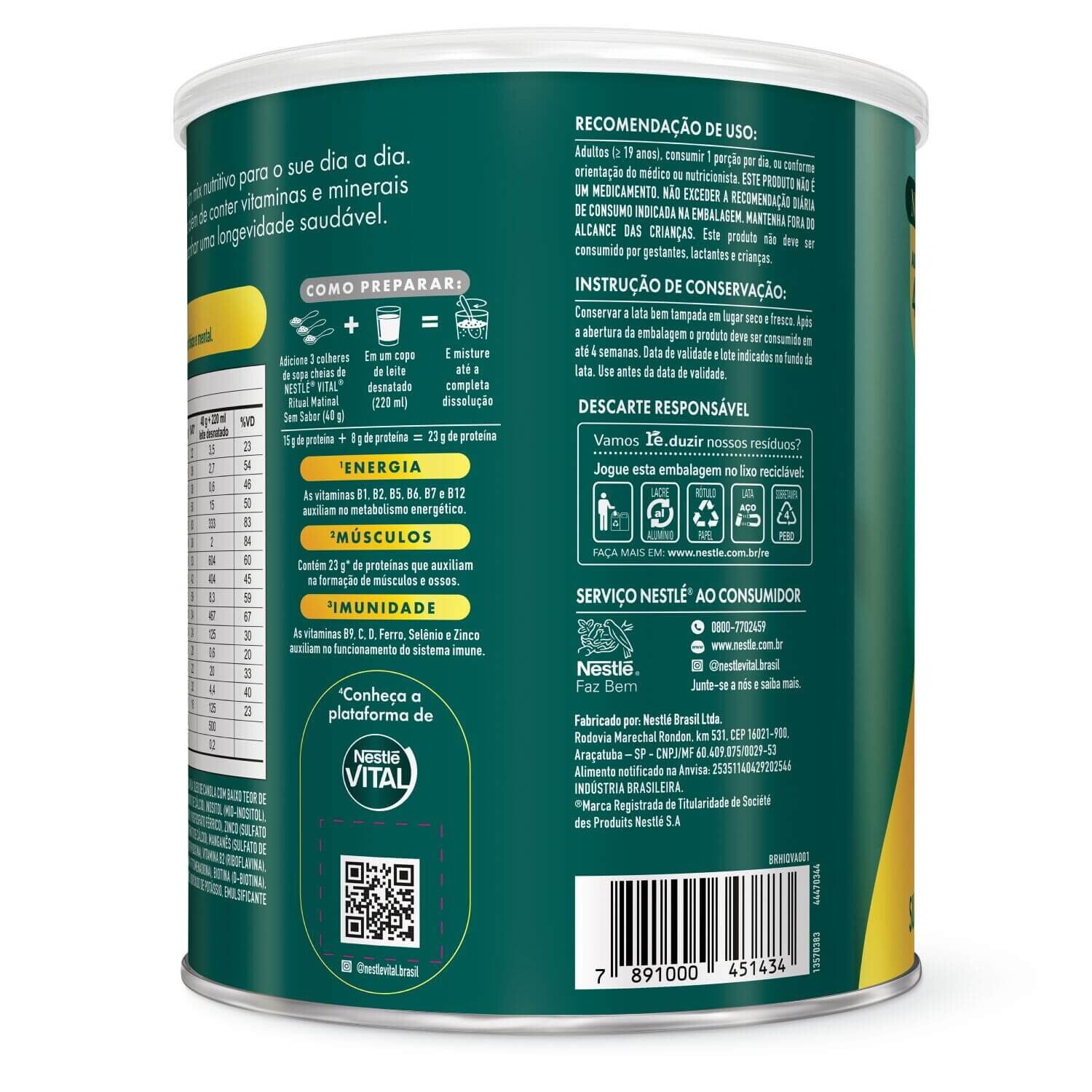 Vital Ritual Matinal sabor sem sabor lata de 720g