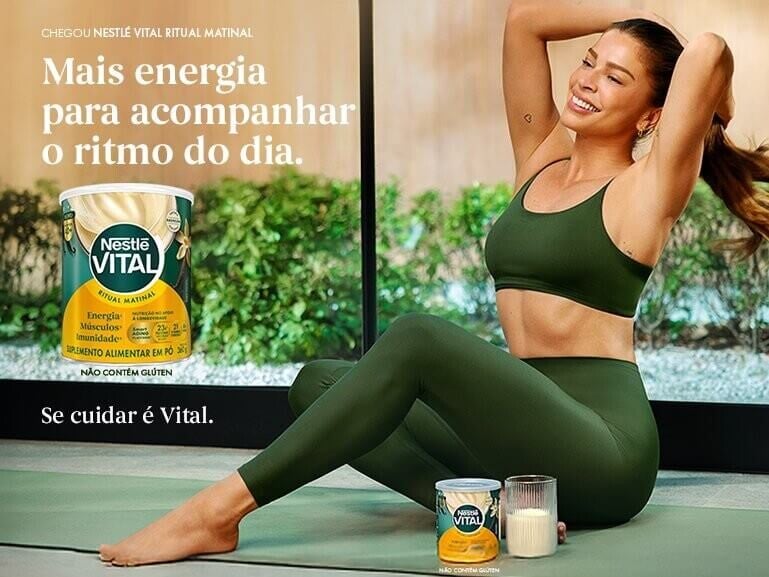 "Mais energia para acompanhar o ritmo do dia" Banner com Grazi Massafera